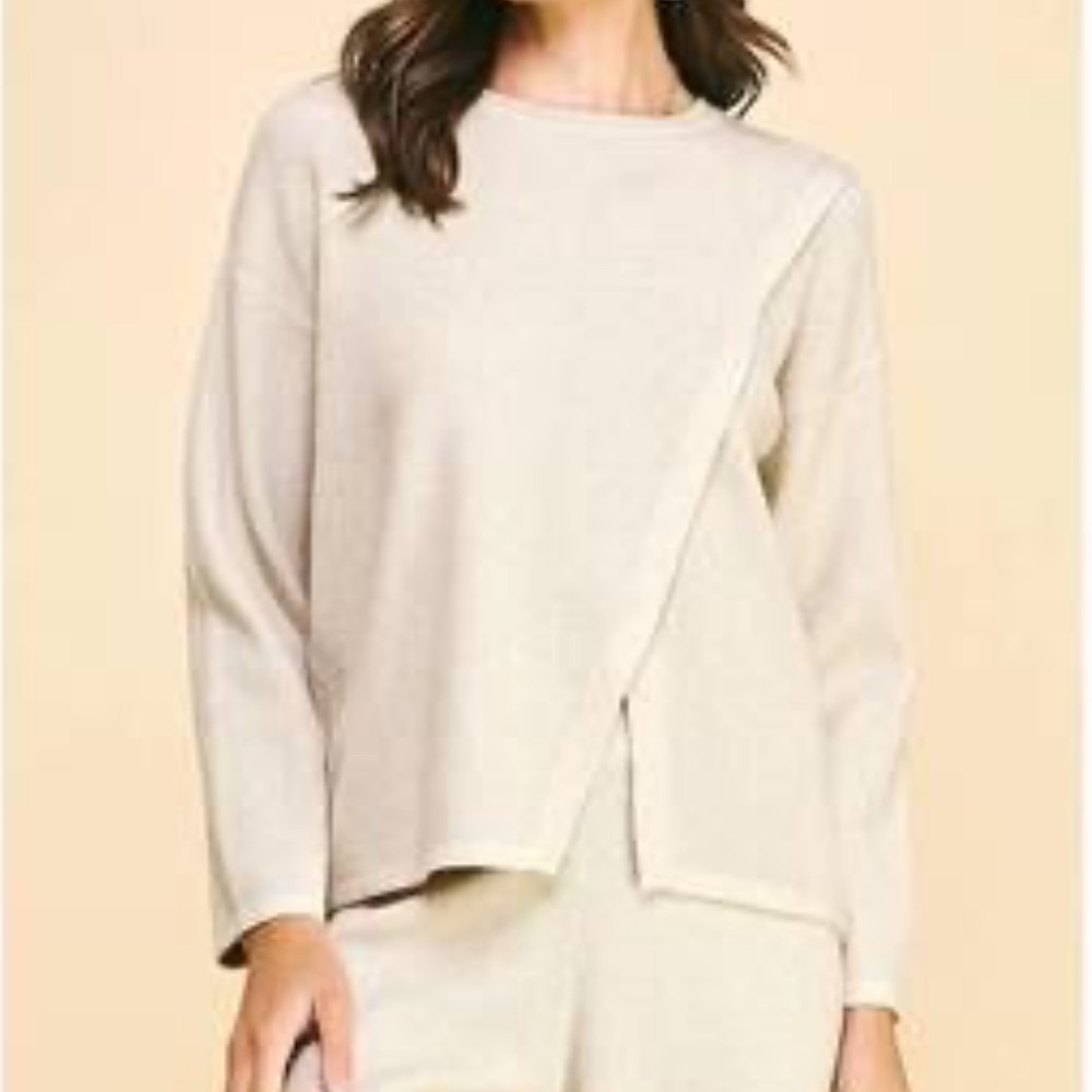 NWT PINCH Asymmetrical Cutout Pullover Beige Women's Ribbed Sweater